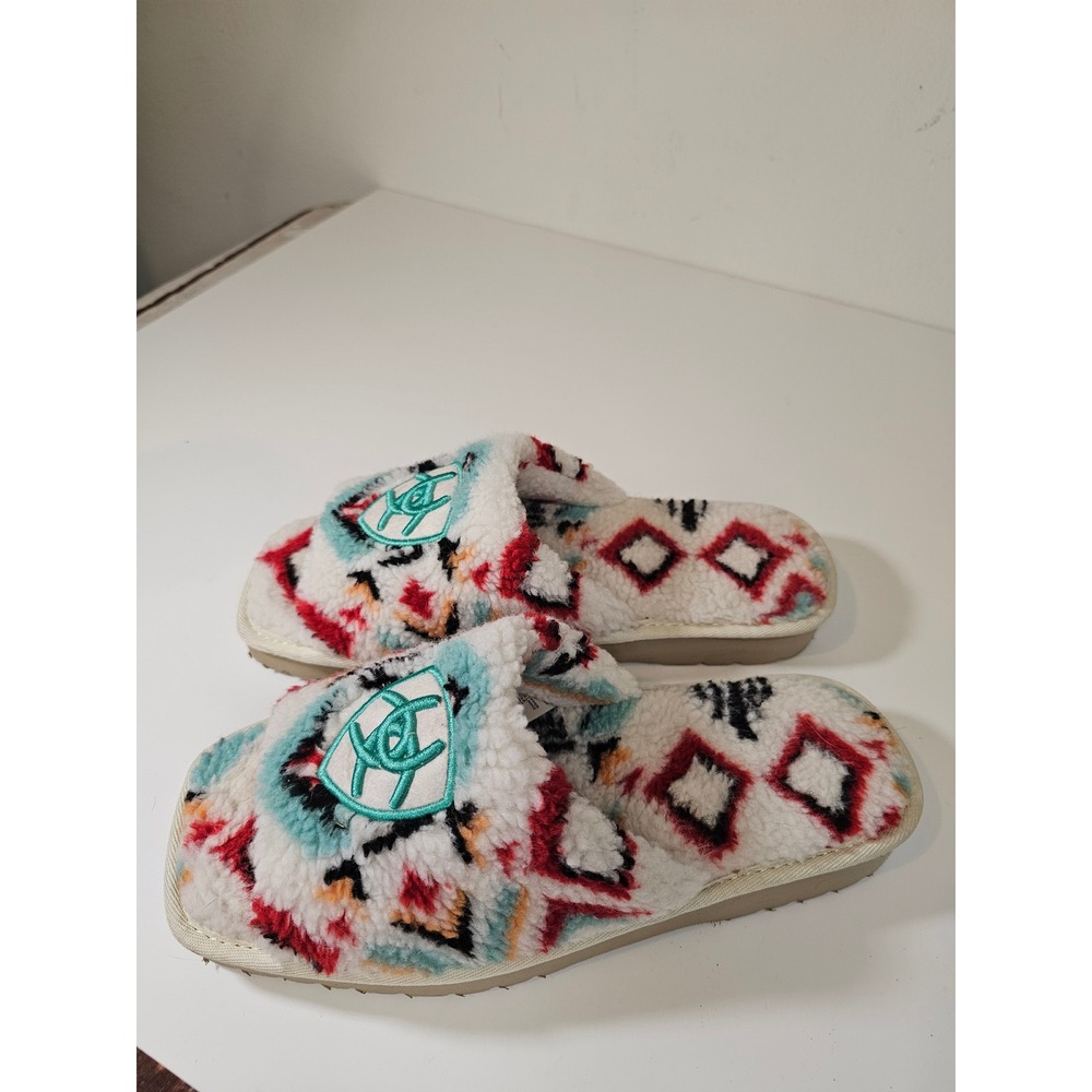 Ariat Womens Sherpa Fleece Southwestern Geometric Slide Slippers Multicolor